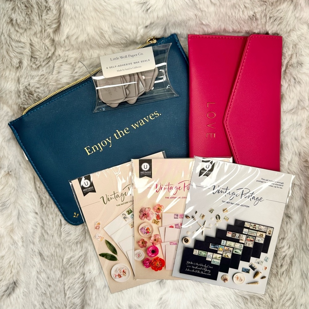 Colorful Pouches & Vintage Stamps
